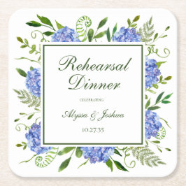 Porta-copo De Papel Quadrado Jantar de Ensaios do Script Blue Hydrangeas