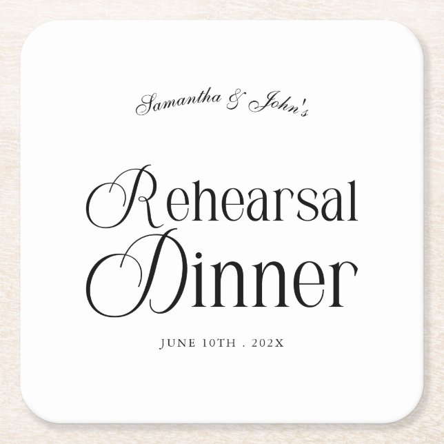 Porta-copo De Papel Quadrado Jantar de Rehearsal Moderno e Elegante (Frente)
