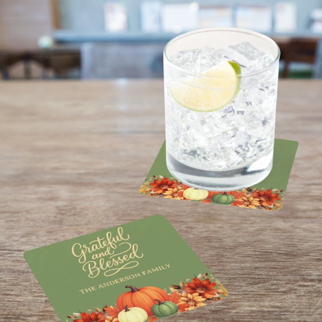 Porta-copo De Papel Quadrado Janto de Ação de Graças abençoado (Criador carregado)