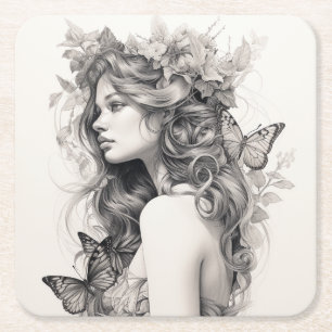 Porta-copo De Papel Quadrado Janto de Ensaio de Casamento de Script Elegante Cl