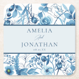 Porta-copo De Papel Quadrado Janto de Ensaio de Casamentos Azuis Florais Elegan