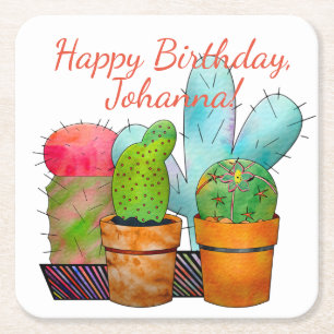Porta-copo De Papel Quadrado Jardim Colorido de Cactus