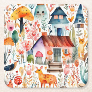 Porta-copo De Papel Quadrado Jardim de algodão, animais de campo floral