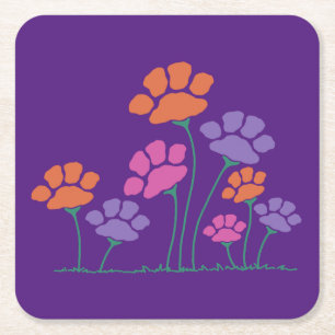 Porta-copo De Papel Quadrado Jardim de Flores de Pegada de Pata