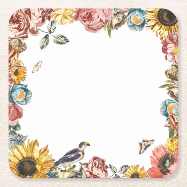 Porta-copo De Papel Quadrado Jardim de flores vintage (Frente)