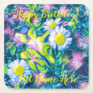 Porta-copo De Papel Quadrado Jardim do Amor Flores Selvagens Aniversário Napkin