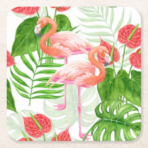Porta-copo De Papel Quadrado Jardim Flamingo