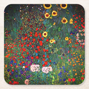 Porta-copo De Papel Quadrado Jardim Flor Gustav Klimt