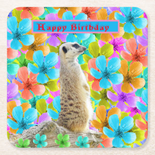Porta-copo De Papel Quadrado Jardim Reprodutor: Meerkat Em Meio A Blossomas Tri