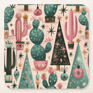 Porta-copo De Papel Quadrado Jardim Retro de Cacto de Natal do Sudoeste
