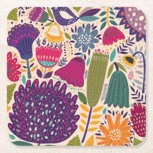 Porta-copo De Papel Quadrado Jardim tropical: coleção de padrões de primavera.