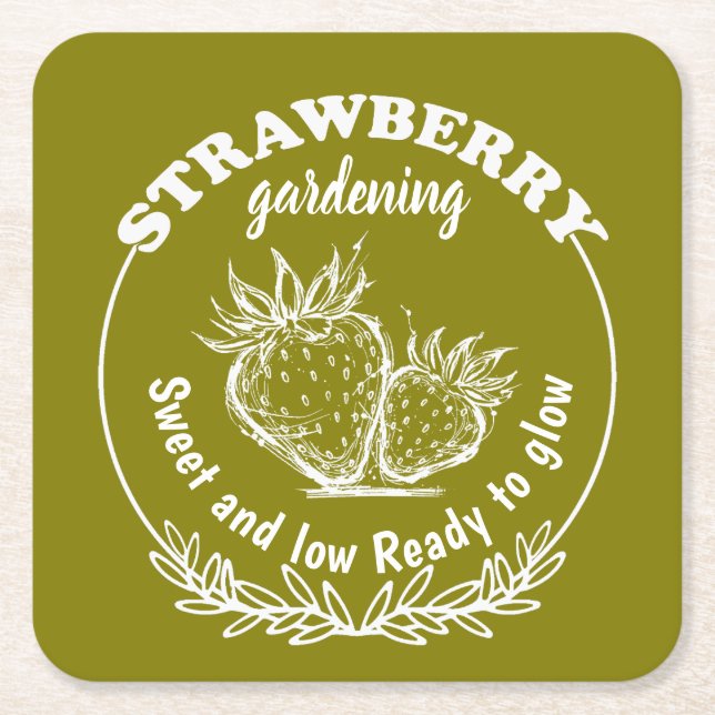 Porta-copo De Papel Quadrado jardinagem de morango (Frente)