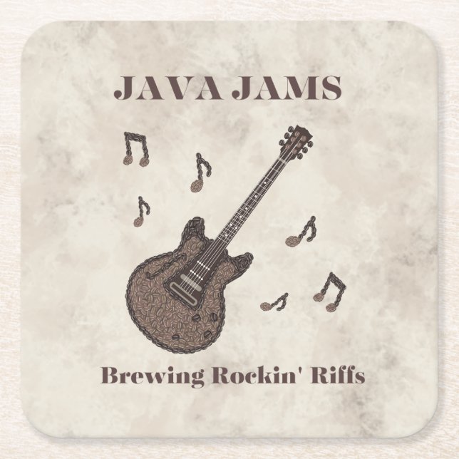 Porta-copo De Papel Quadrado Java Jams-Brewing Rockin' Riffs-Café-Guitarra- (Frente)