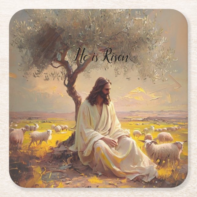 Porta-copo De Papel Quadrado Jesus Christ Religious Easter Catholic  (Frente)