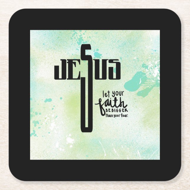 Porta-copo De Papel Quadrado Jesus Word Art (Frente)