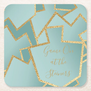 Porta-copo De Papel Quadrado Jogo Chanukah sobre Dreidels Turquois