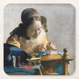 Porta-copo De Papel Quadrado Johannes Vermeer - O Lacemaker