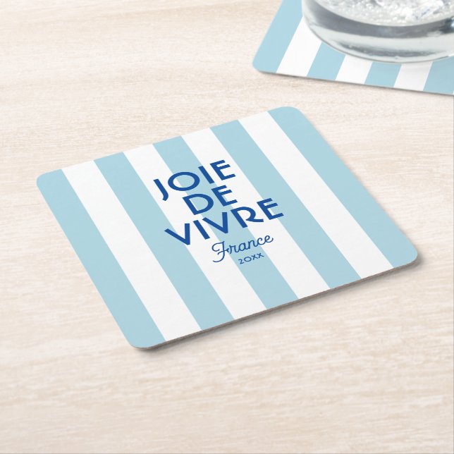 Porta-copo De Papel Quadrado Joie De Vivre Nice Blue Cabana Stripe Francês (Inclinado)
