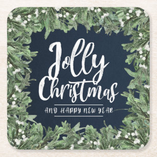 Porta-copo De Papel Quadrado Jolly Christmas com Mistletoe