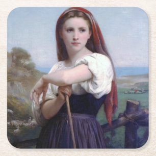 Porta-copo De Papel Quadrado Jovem Pastora, Bouguereau