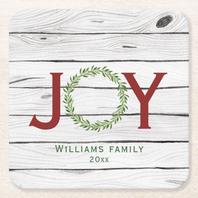 Porta-copo De Papel Quadrado Joy Wreath Family Natal (Frente)