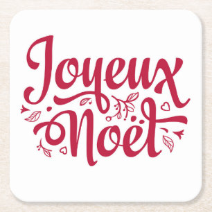 Porta-copo De Papel Quadrado Joyeux Noel Francês saudação de Natal branco ve