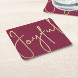 Porta-copo De Papel Quadrado JOYFUL Dourado Faux Foil em Cranberry
