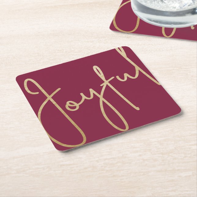 Porta-copo De Papel Quadrado JOYFUL Dourado Faux Foil em Cranberry (Inclinado)