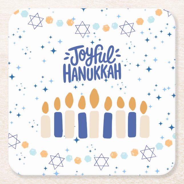 Porta-copo De Papel Quadrado Joyful Hanukkah (Frente)