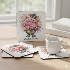Porta-copo De Papel Quadrado Joyiful Blooms Cute Pig Floral Coaster