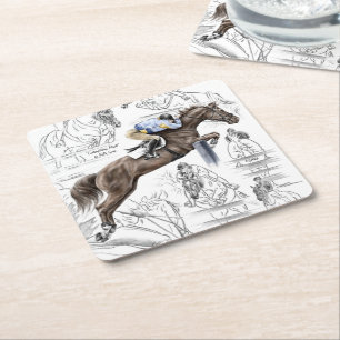 Porta-copo De Papel Quadrado Jumper Horses Fences Montage