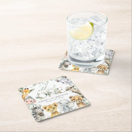 Porta-copo De Papel Quadrado Jungle Animals, Safari, Wild One, First Birthday