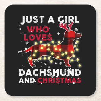 Porta-copo De Papel Quadrado Just A Girl Who Loves Dachshund And Christmas