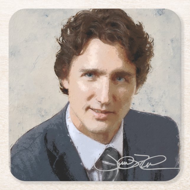 Porta-copo De Papel Quadrado Justin Trudeau (Frente)