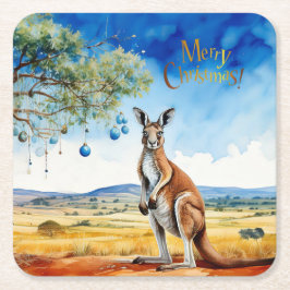 Porta-copo De Papel Quadrado Kangaroo debaixo de uma árvore de natal