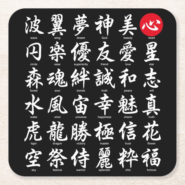 Porta-copo De Papel Quadrado Kanji Japonês Popular (Frente)