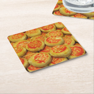 Porta-copo De Papel Quadrado Kanom Pia ขนมเปี๊ยะ ~ Doces Asiáticos Sobremesas C