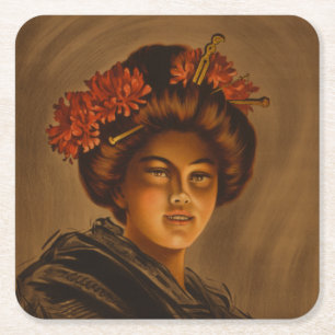 Porta-copo De Papel Quadrado Karama: Atriz japonesa Romance Geisha