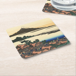 Porta-copo De Papel Quadrado Katsushika Hokusai Dawn na província de Kai