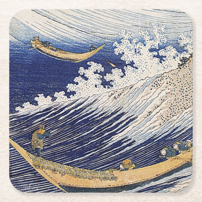 Porta-copo De Papel Quadrado Katsushika Hokusai. Ondas oceânicas (Frente)