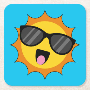 Porta-copo De Papel Quadrado Kawaii Happy Sun com óculos escuros