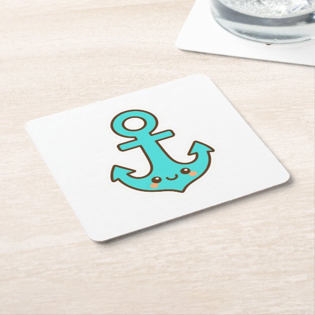 Porta-copo De Papel Quadrado Kawaii Turquoise Anchor - Whimsical & Cheerful (Inclinado)