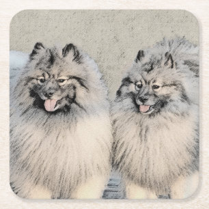 Porta-copo De Papel Quadrado Keeshond Brothers Painting - Arte Original de Cach