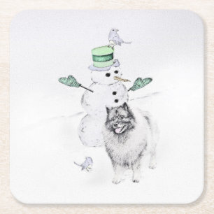 Porta-copo De Papel Quadrado Kehond Christmas Snowman Painting Dog Art