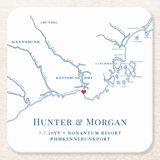 Porta-copo De Papel Quadrado Kennebunkport Maine Wedding Party (Frente)