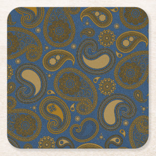Porta-copo De Papel Quadrado Khaki Paisley em motivo Blue Jean