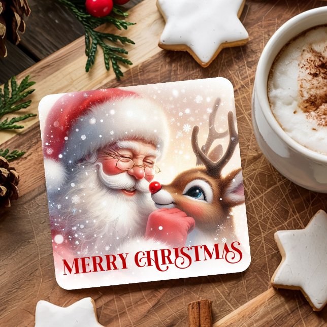 Porta-copo De Papel Quadrado Kids Style Santa Rudolph Cute Christmas Coasters (Kids Style Santa Rudolph Cute Christmas Coasters)