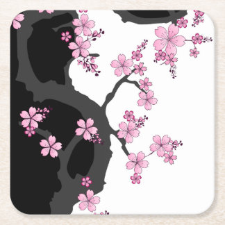 Porta-copo De Papel Quadrado Kimono Black e White Pink Sakura