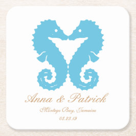 Porta-copo De Papel Quadrado Kissing Seacavalo-Destination Beach Wedding Favor