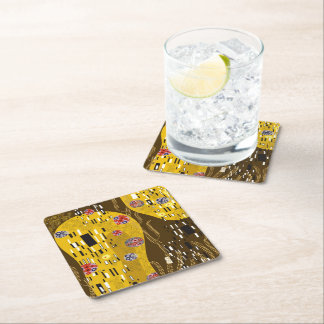 Porta-copo De Papel Quadrado Klimt Inspirou Dourada Arte Nouveau O Beijo